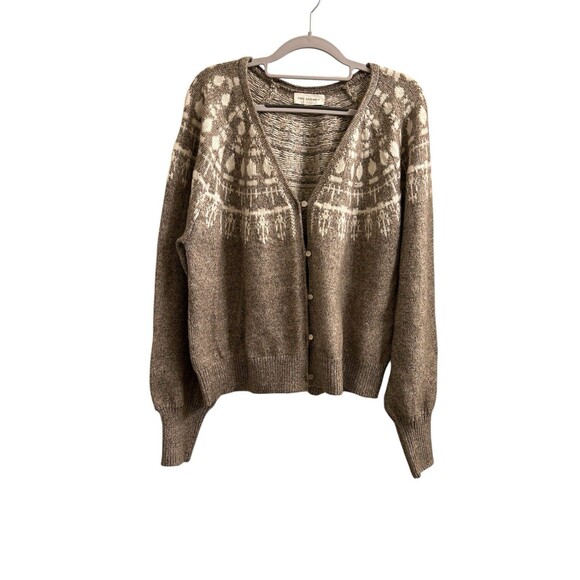 Free Assembly Fair Isle Cardigan Sweater Women's Beige Soft Classic Sz XXL - Picture 1 of 10